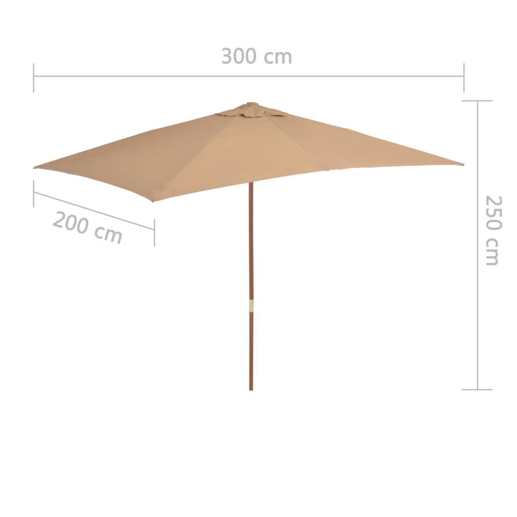 Parasol avec mât en bois 200×300 cm taupe