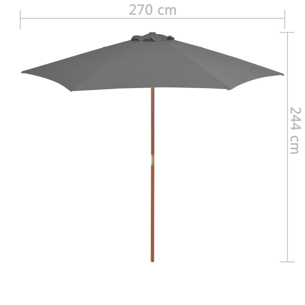 Parasol avec mât en bois 270 cm anthracite