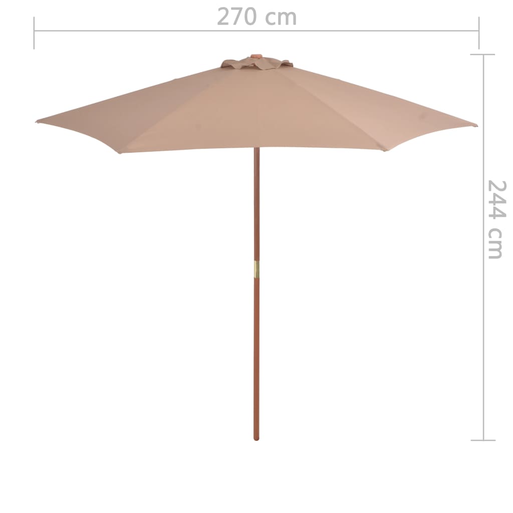 Parasol avec mât en bois 270 cm taupe