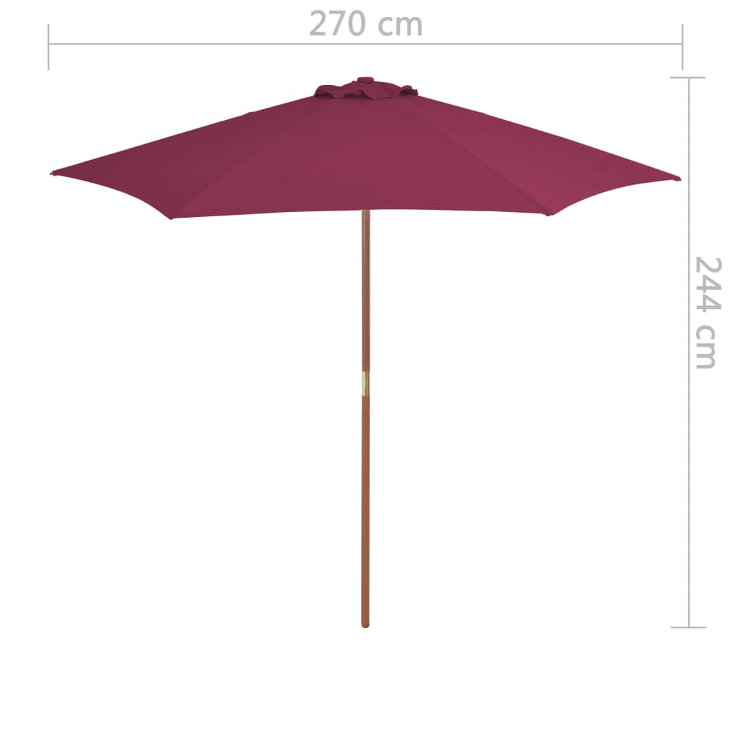 Parasol avec mât en bois 270 cm Rouge Bordeaux