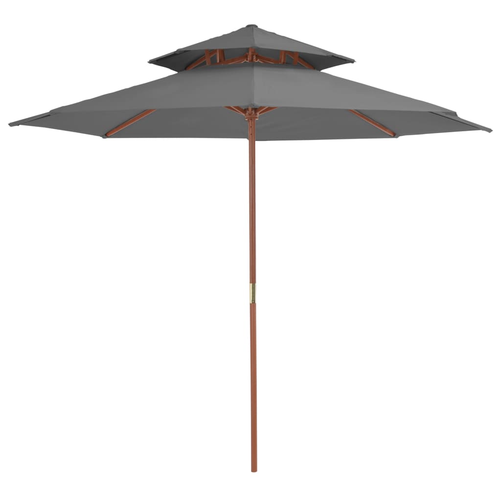 Parasol à double toit et mât en bois 270 cm anthracite