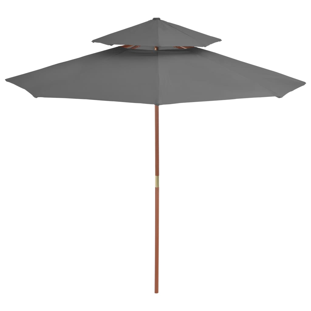 Parasol à double toit et mât en bois 270 cm anthracite