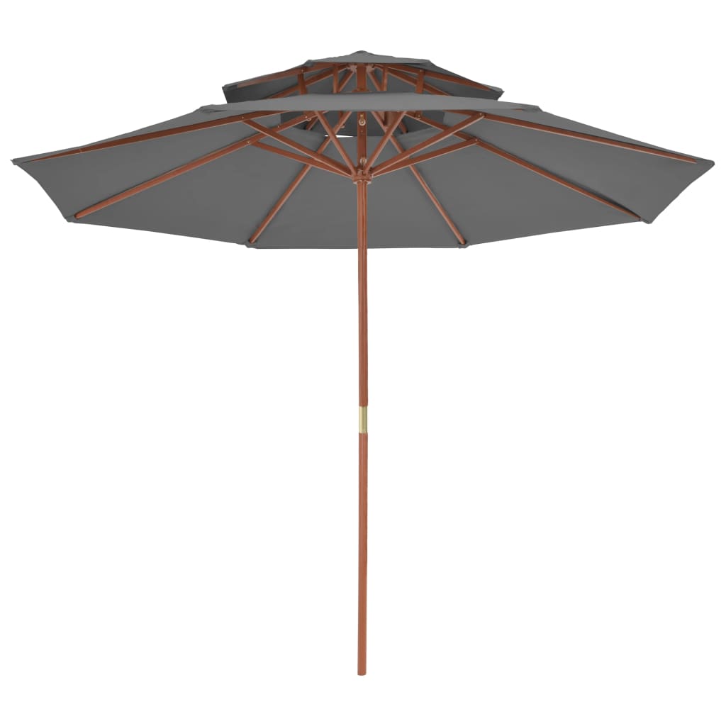 Parasol à double toit et mât en bois 270 cm anthracite