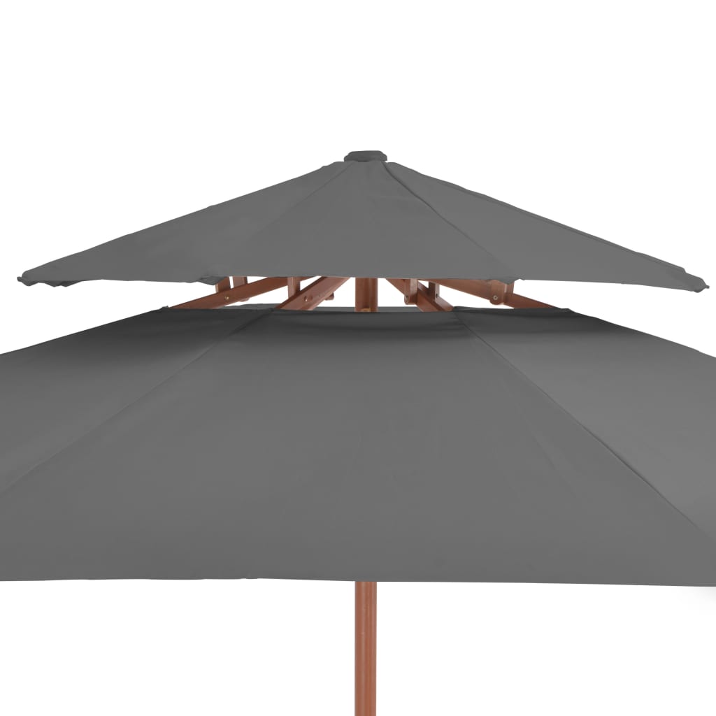 Parasol à double toit et mât en bois 270 cm anthracite