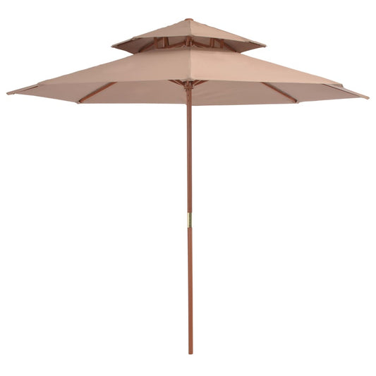 Parasol à double toit et mât en bois 270 cm taupe