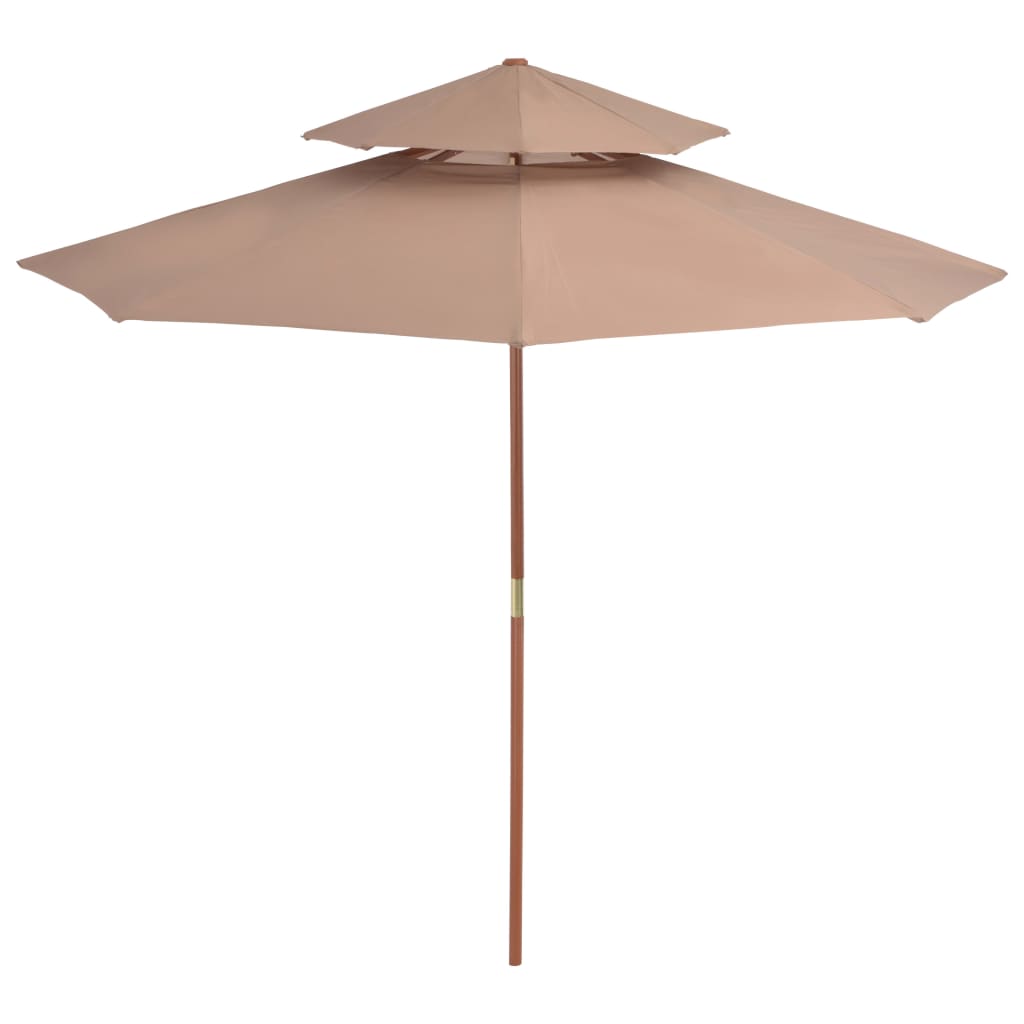 Parasol à double toit et mât en bois 270 cm taupe