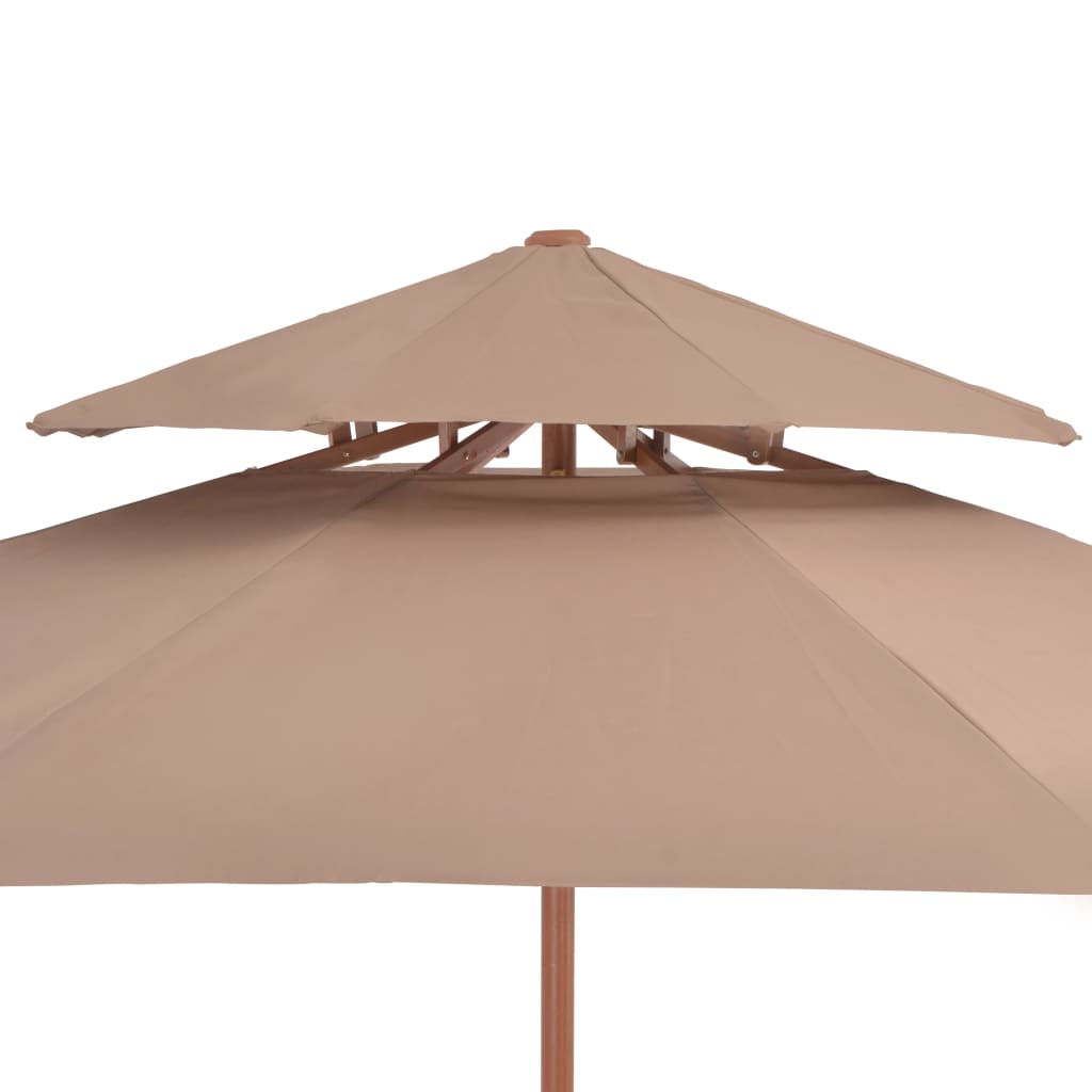 Parasol à double toit et mât en bois 270 cm taupe