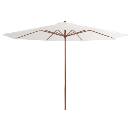 Parasol avec mât en bois 350 cm blanc sable