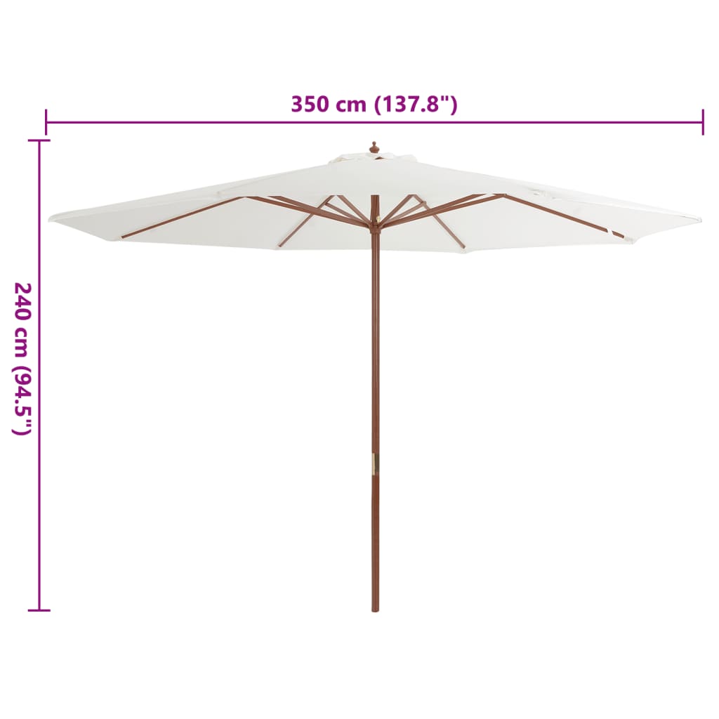 Parasol avec mât en bois 350 cm blanc sable