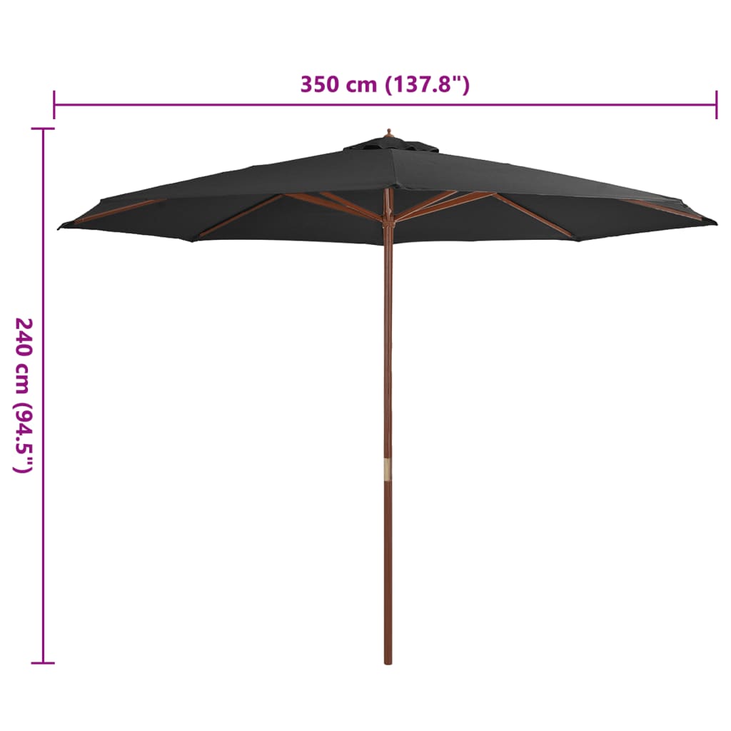 Parasol avec poteau en bois 350 cm anthracite