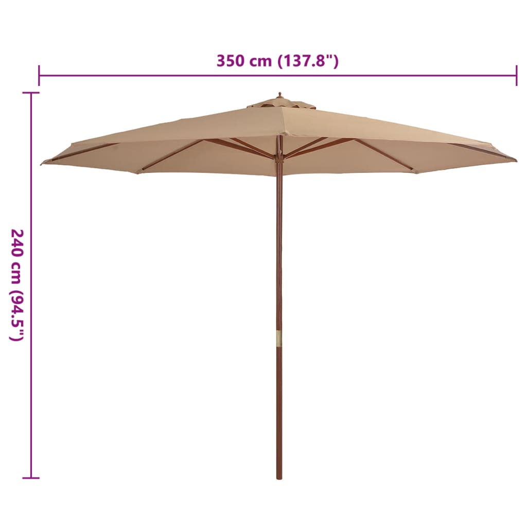 Parasol avec mât en bois 350 cm taupe