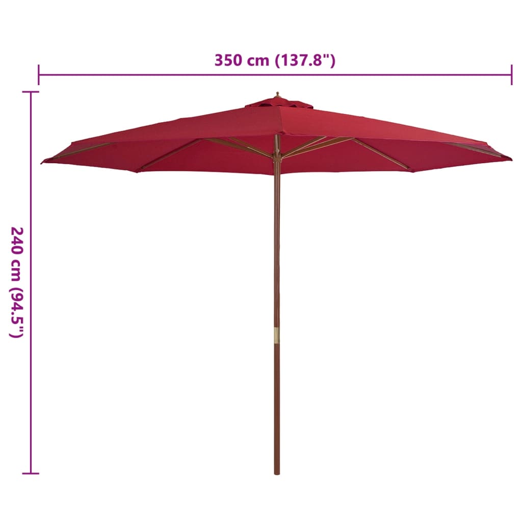 Parasol avec mât en bois 350 cm bordeaux