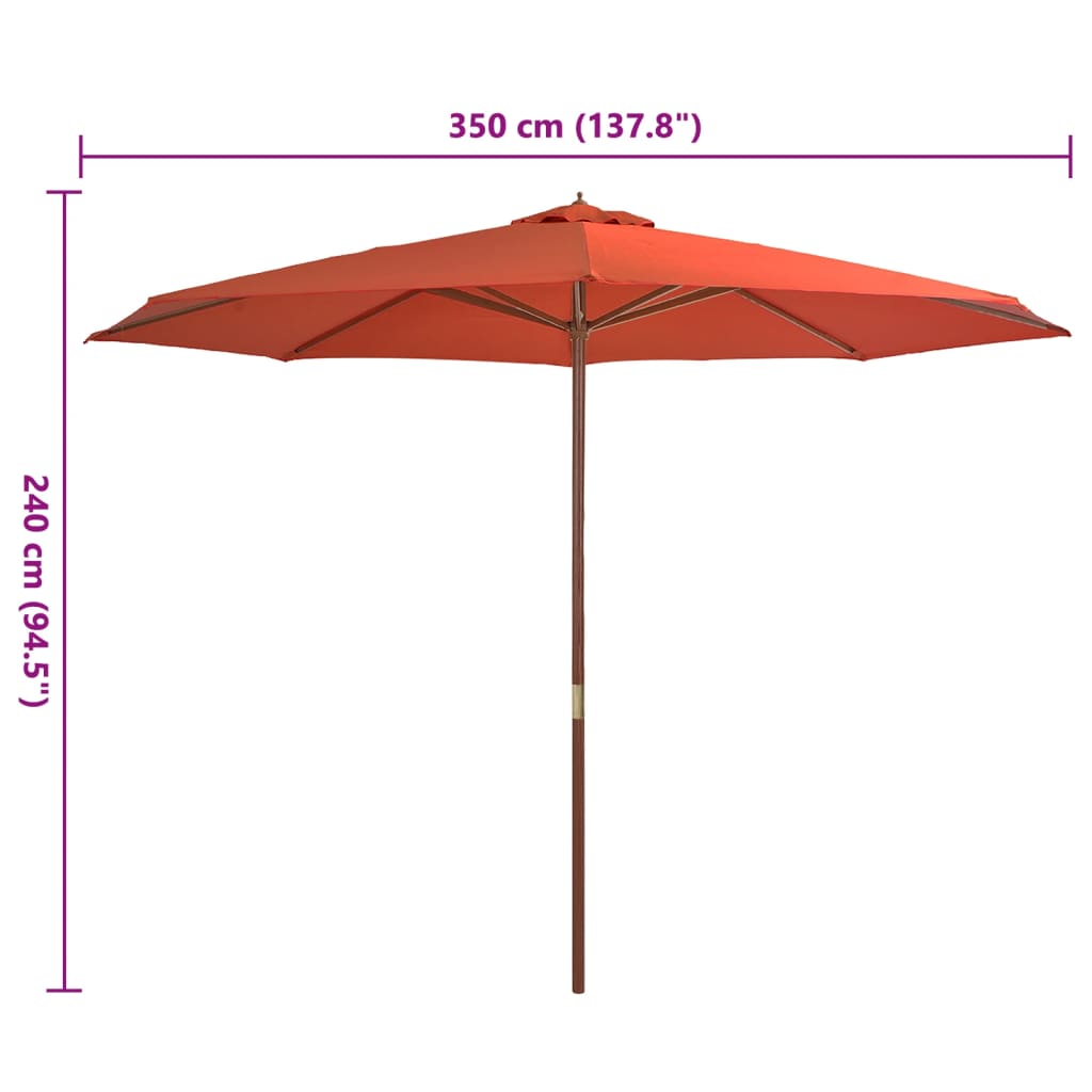 Parasol avec mât en bois 350 cm terre cuite