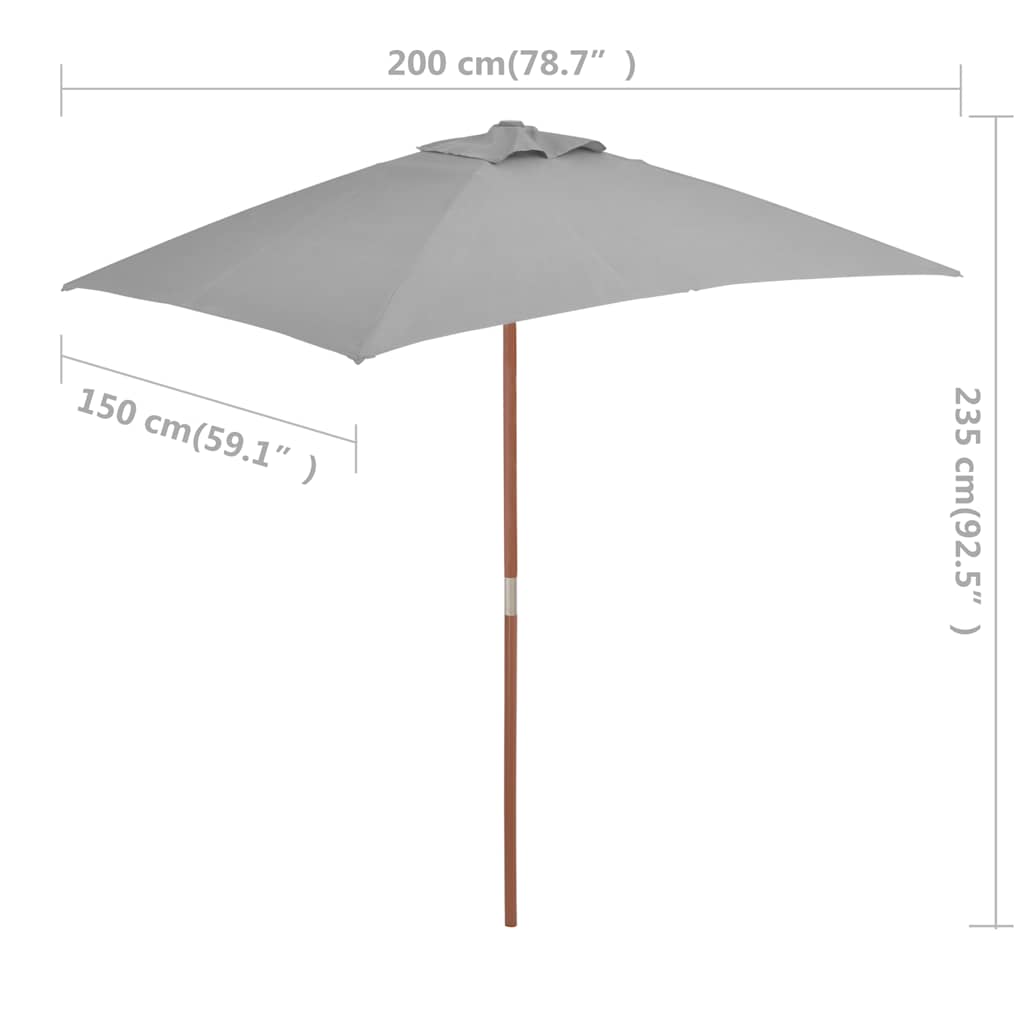 Sonnenschirm mit Holz-Mast 150x200 cm Anthrazit
