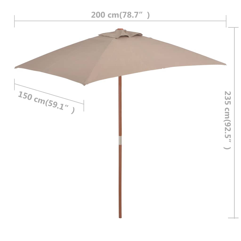 Sonnenschirm mit Holz-Mast 150x200 cm Taupe