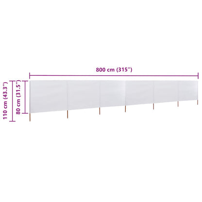 6-teiliges Windschutzgewebe 800 x 80 cm Weiß