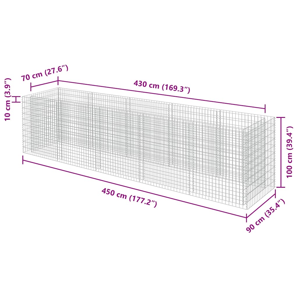 Gabionen-Hochbeet Verzinkter Stahl 450×90×100 cm