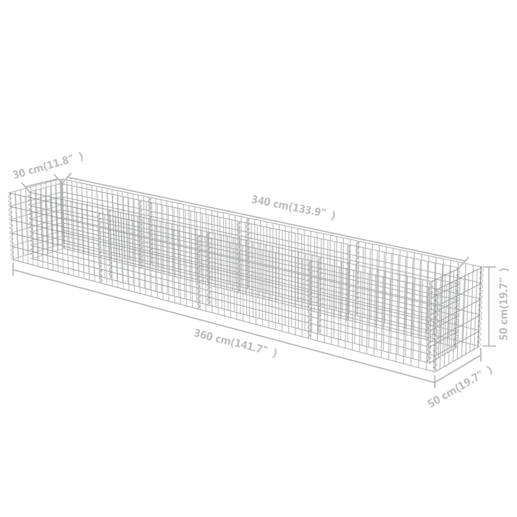Gabionen-Hochbeet Verzinkter Stahl 360×50×50 cm