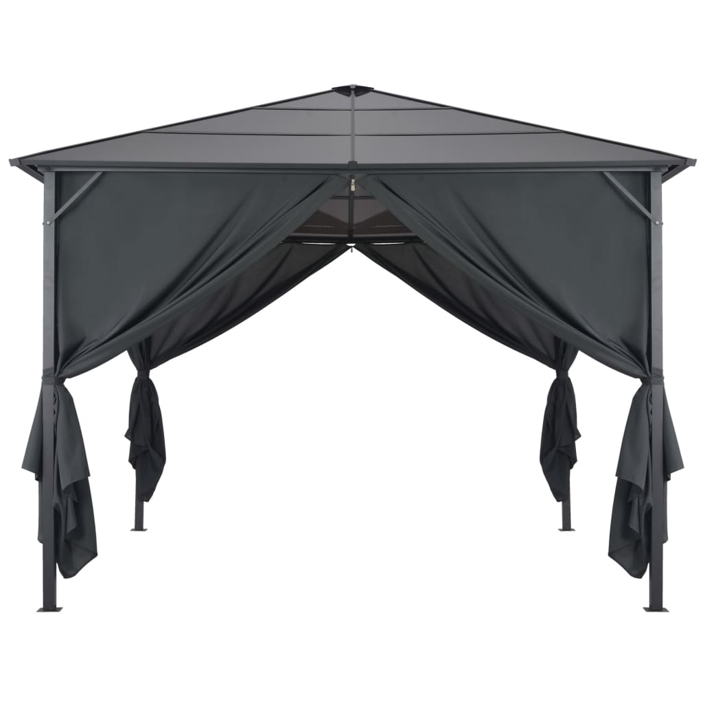 Pavillon de jardin avec rideau aluminium 3x3 m noir