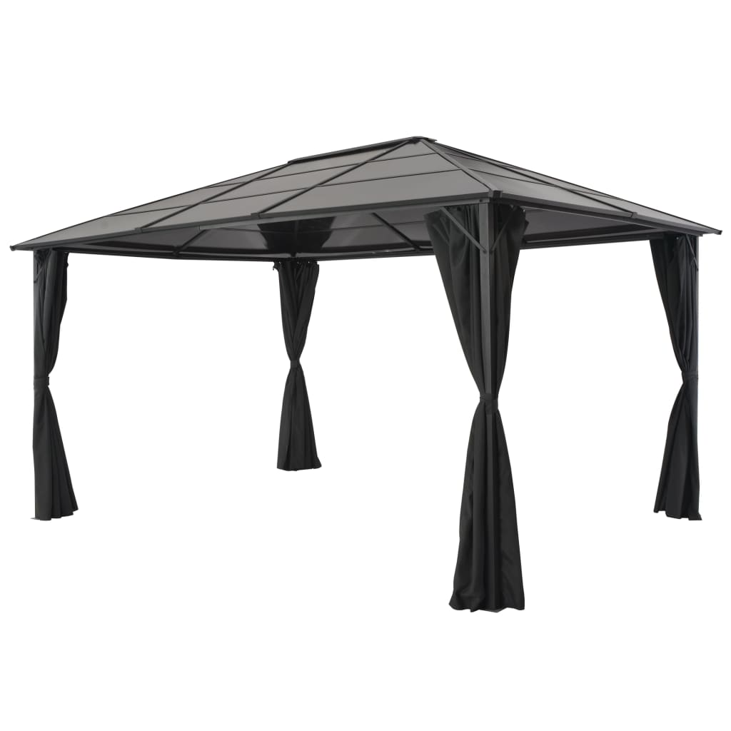 Pavillon de jardin avec rideau aluminium 4×3×2,6 m noir