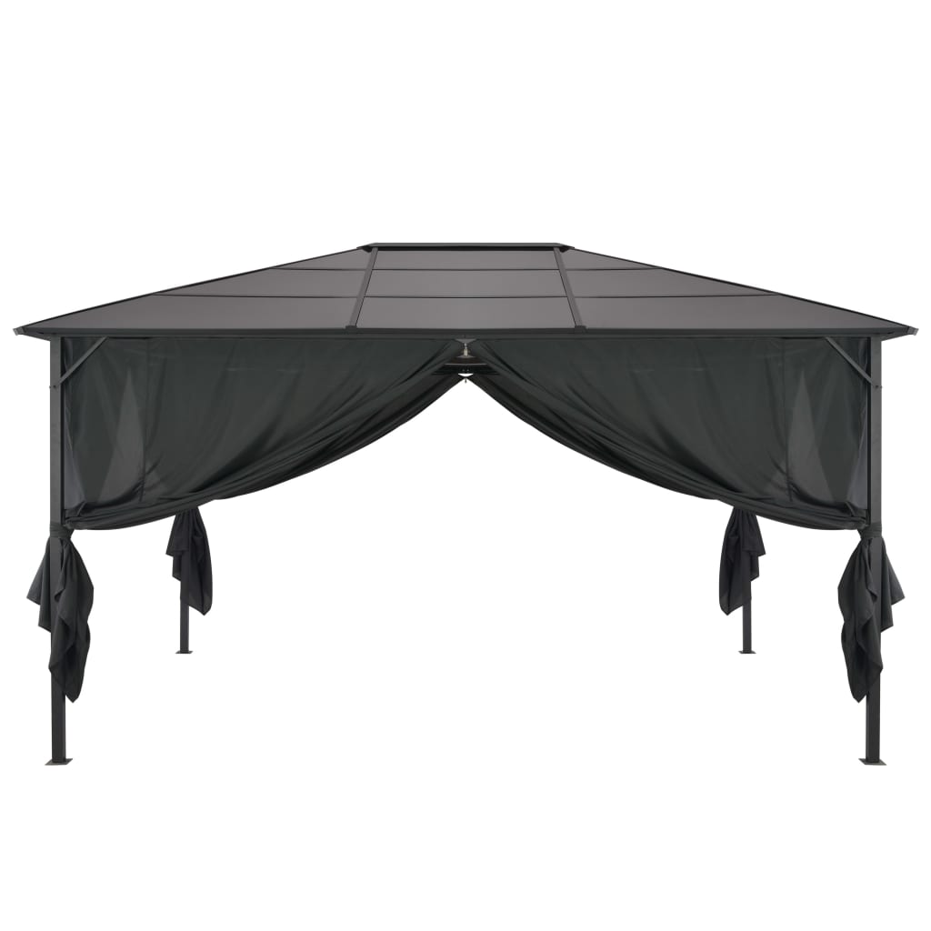 Pavillon de jardin avec rideau aluminium 4×3×2,6 m noir