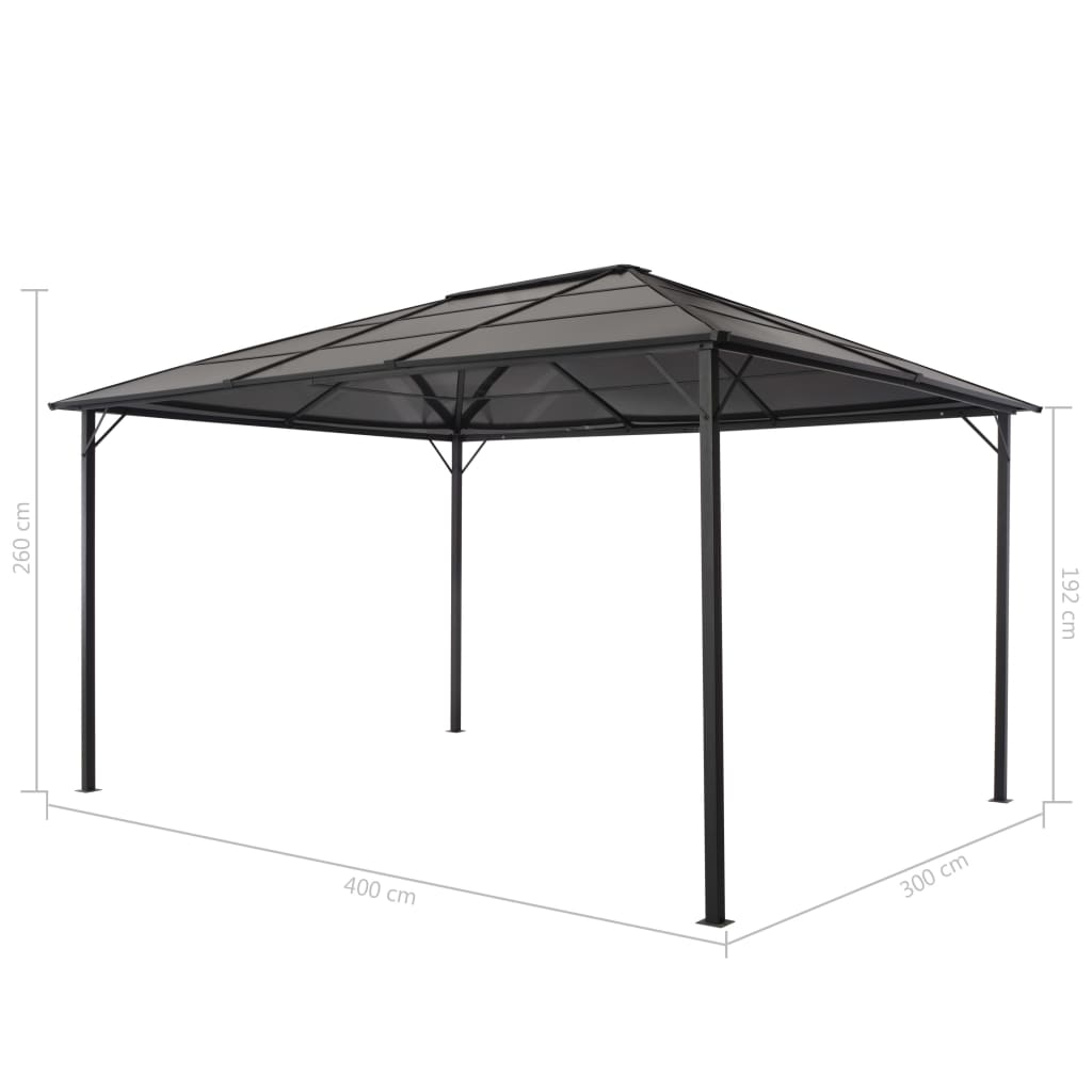 Pavillon de jardin avec toit aluminium 4×3×2,6 m noir