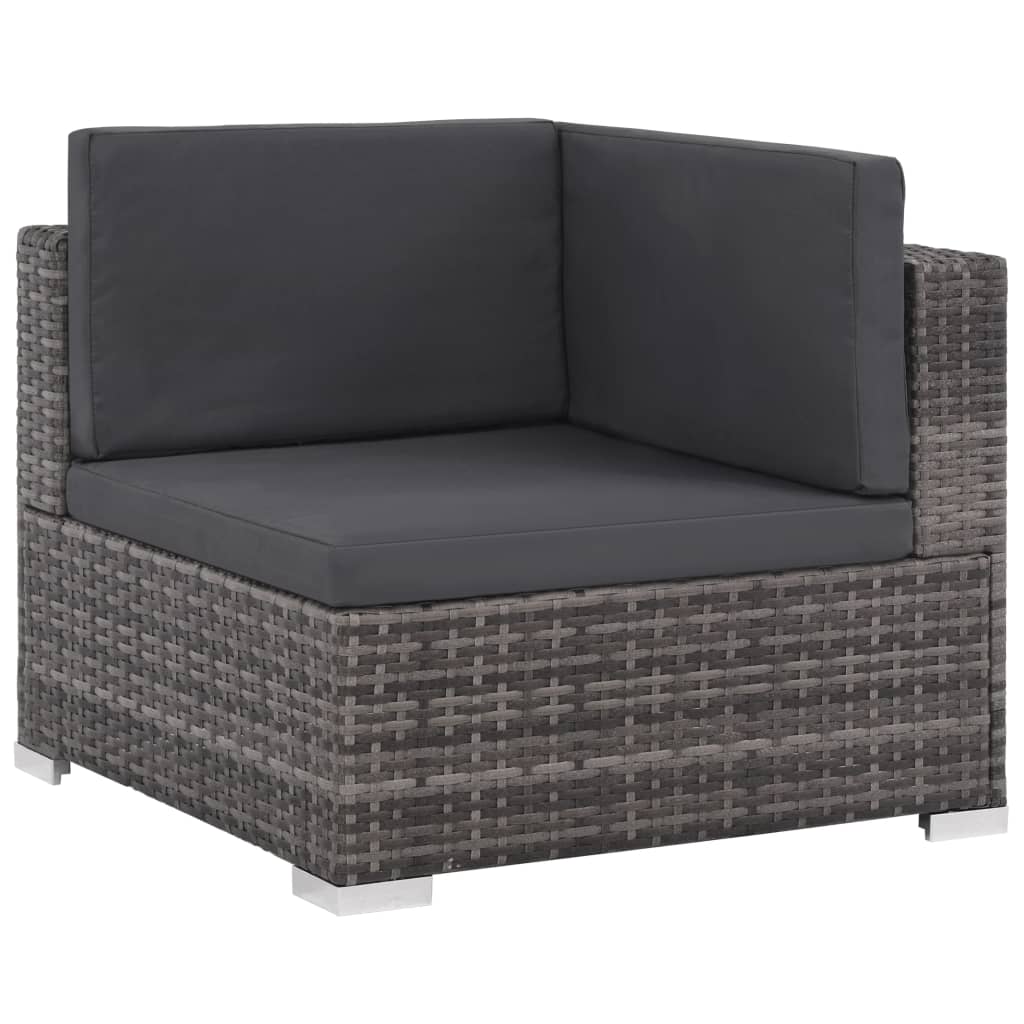 6 pièces. Salon de jardin avec coussins poly rotin gris