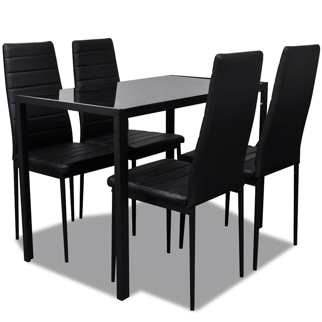 Essgruppe Tisch Stühle 5-tlg. Kunstleder Schwarz