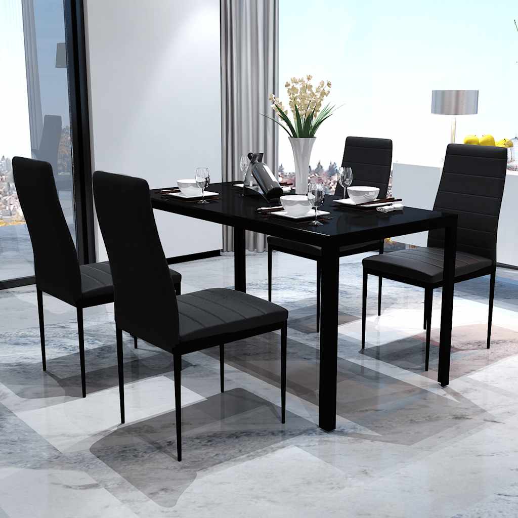 Essgruppe Tisch Stühle 5-tlg. Kunstleder Schwarz