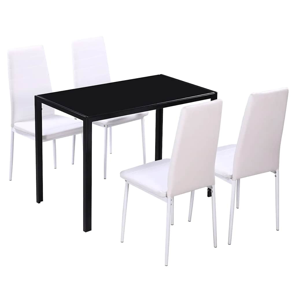 Essgruppe Tisch Stühle 5-tlg. Kunstleder Schwarz und Weiß