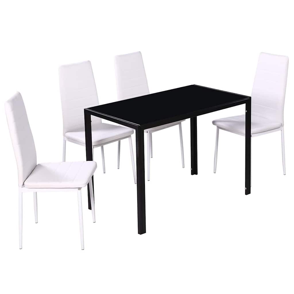 Essgruppe Tisch Stühle 5-tlg. Kunstleder Schwarz und Weiß