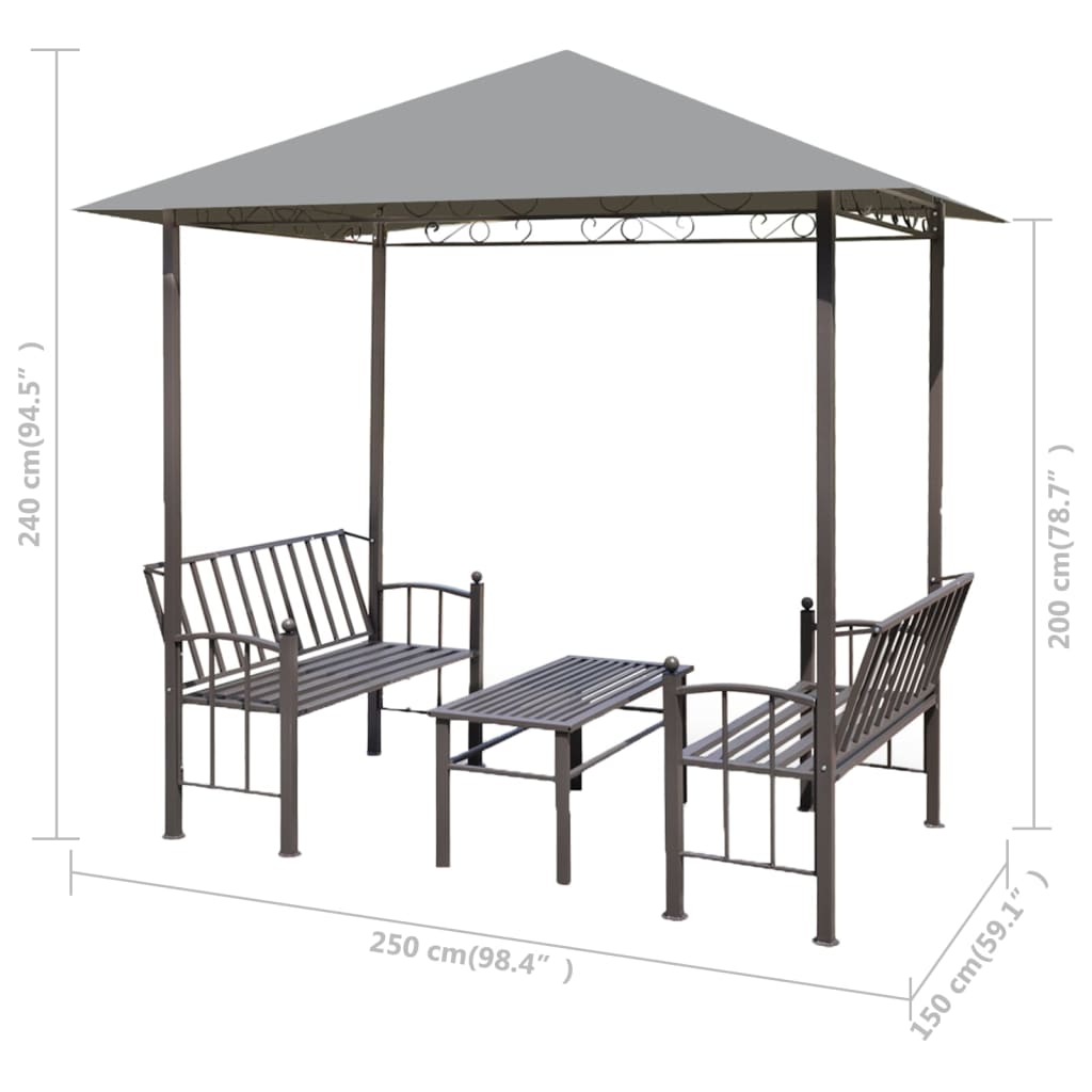 Pavillon de jardin avec table et bancs 2,5x1,5x2,4 m anthracite