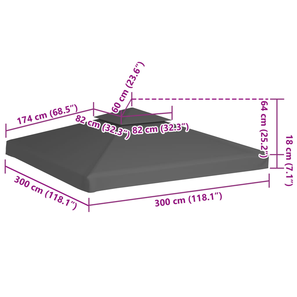 Bâche de toit pavillon avec conduit de cheminée 310 g/m² 3x3 m taupe