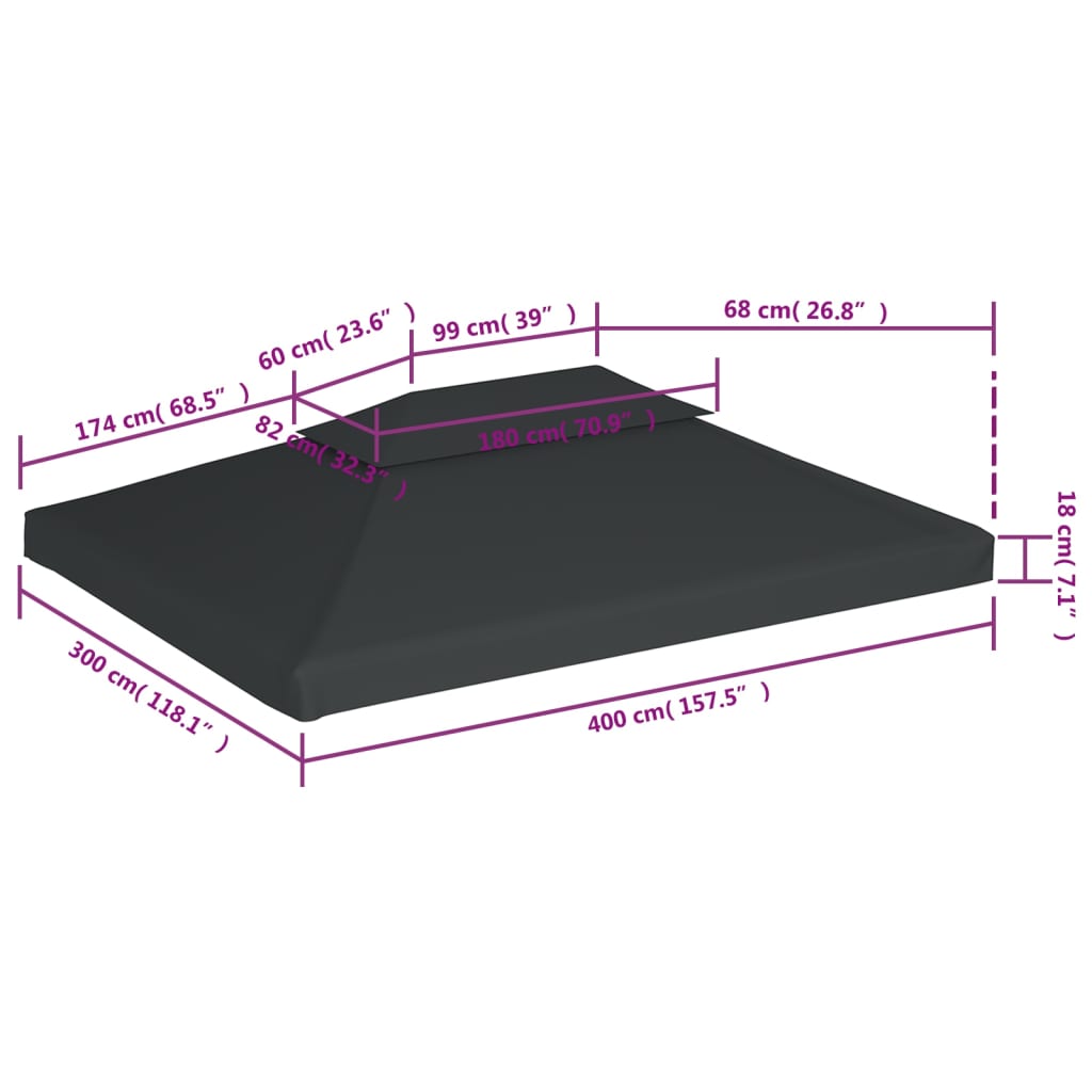 Bâche de toit pavillon avec sortie de cheminée 310 g/m² 4x3 m anthracite