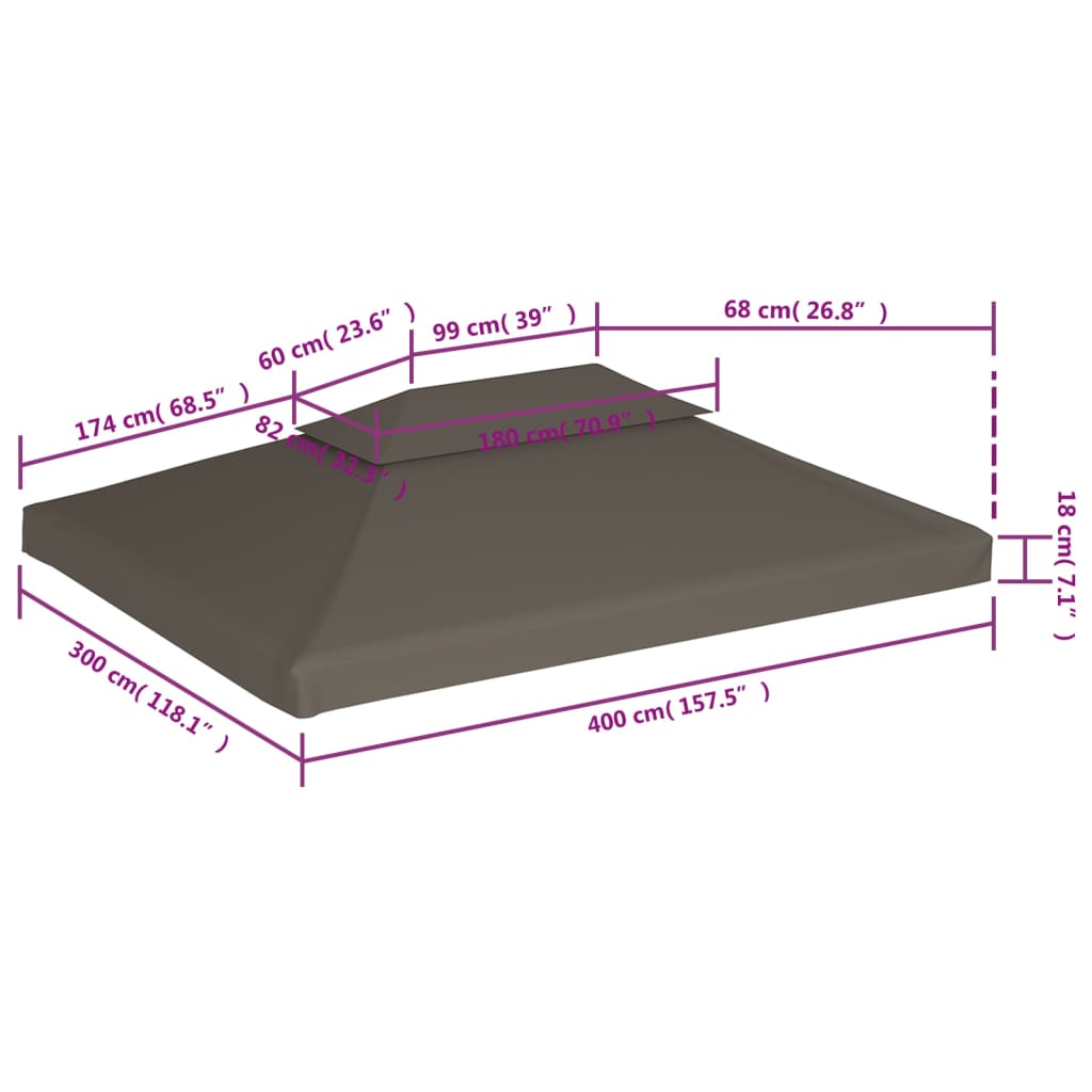 Bâche de toit pavillon avec conduit de cheminée 310 g/m² 4x3 m taupe