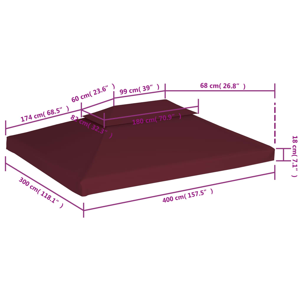 Bâche de toit pour pavillon avec évacuation de cheminée 310 g/m² 4x3 m rouge vin