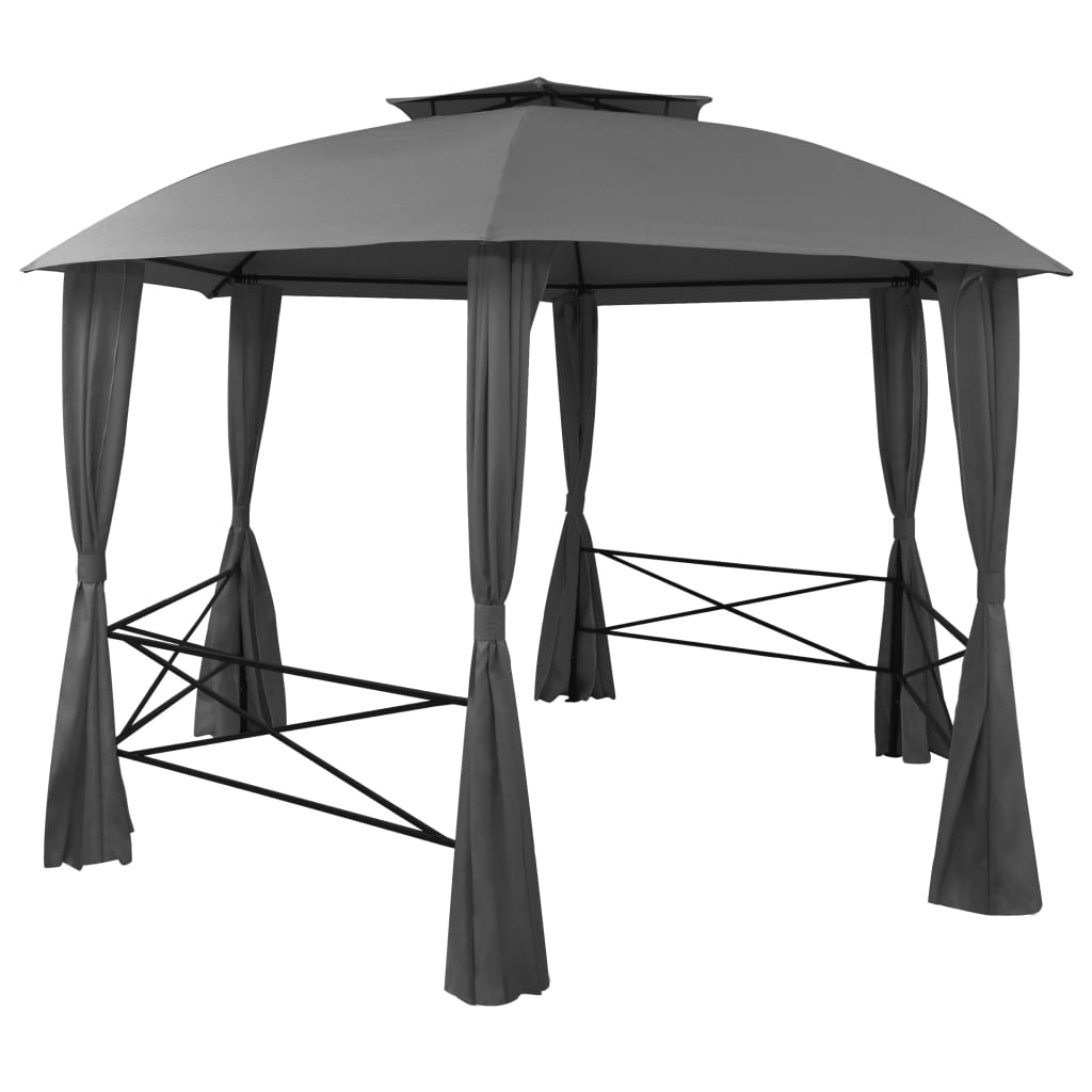 Pavillon de jardin avec rideaux hexagonaux 360x265 cm