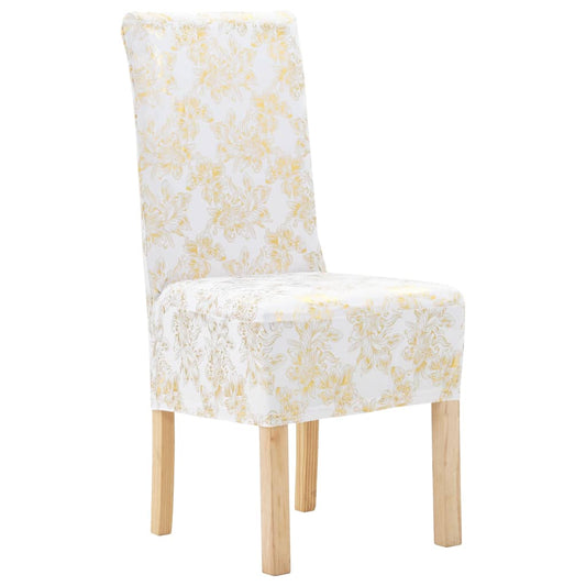 Lot de 6 housses de chaise extensibles droites blanches à imprimé doré