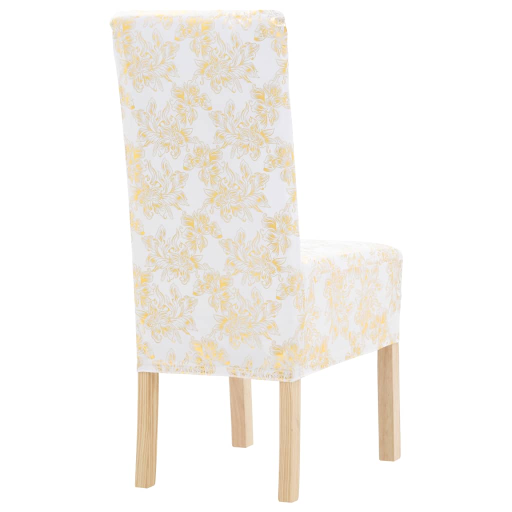 Lot de 6 housses de chaise extensibles droites blanches à imprimé doré