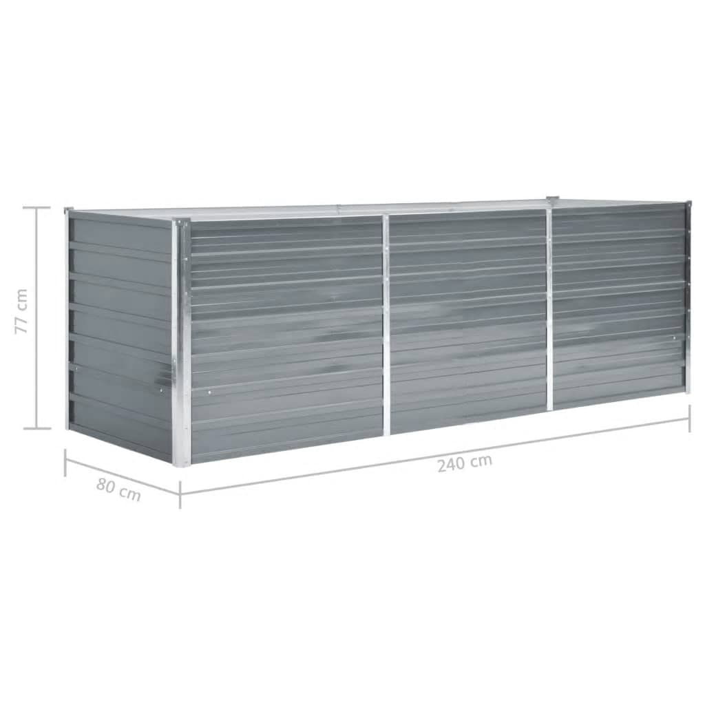 Garden Raised Bed Galvanized Steel 240x80x77 cm Gray