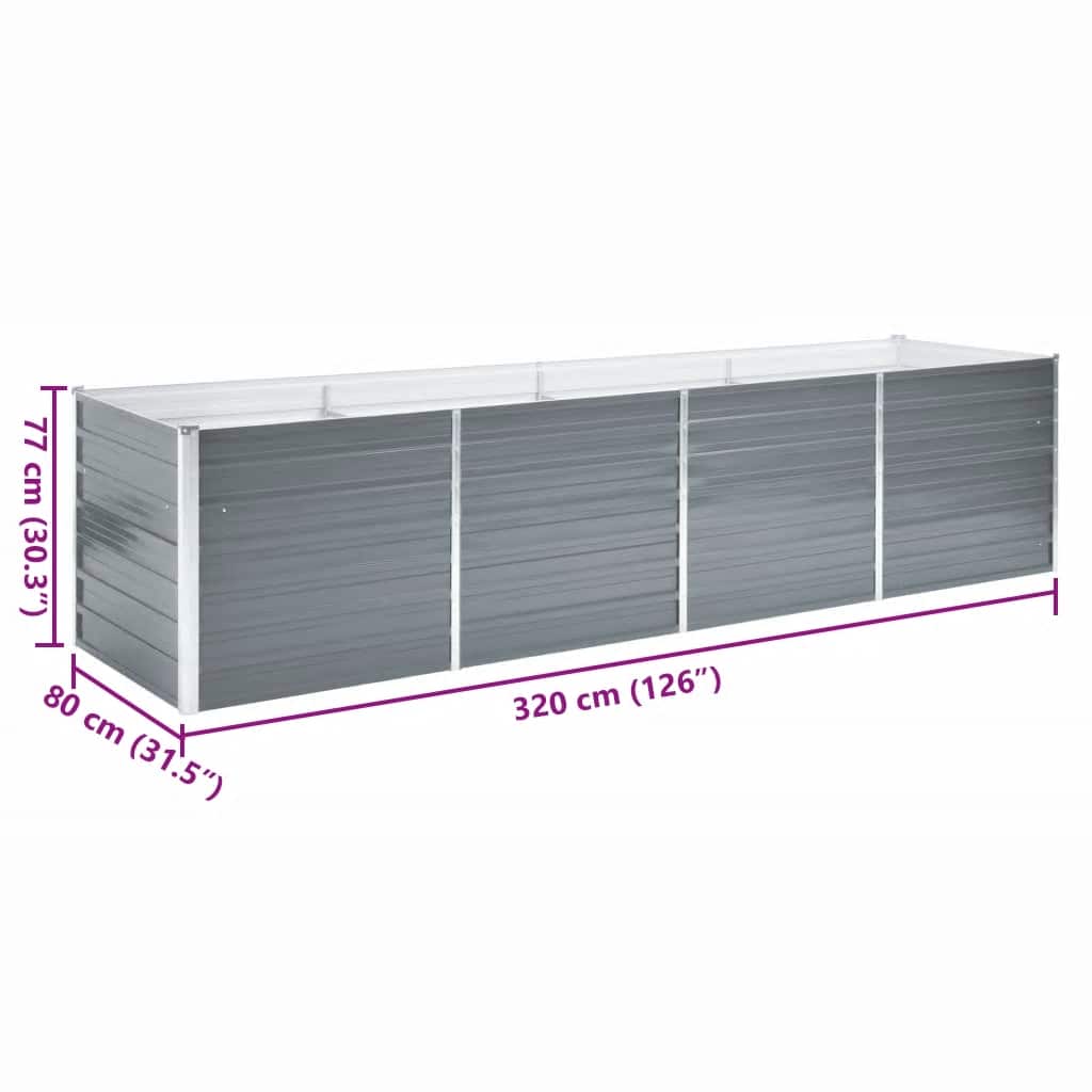 Garden Raised Bed Galvanized Steel 320x80x77 cm Gray