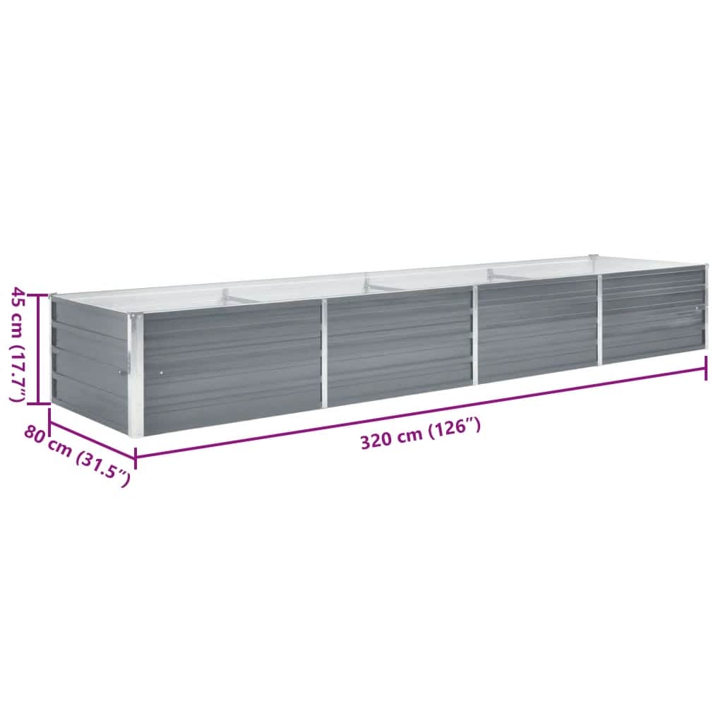 Garten-Hochbeet Verzinkter Stahl 320x80x45 cm Grau