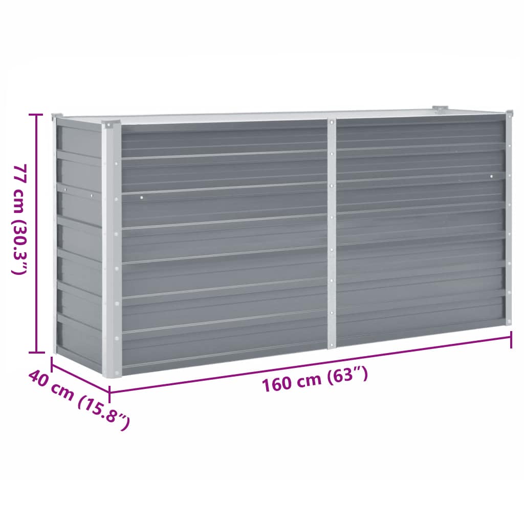 Garden Raised Bed Galvanized Steel 160x40x77 cm Gray