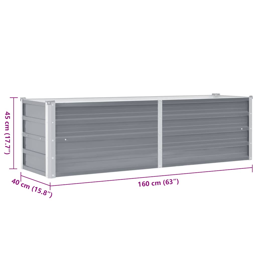 Garden Raised Bed Galvanized Steel 160x40x45 cm Gray