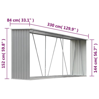 Brennholzlager aus verzinktem Stahl 330x84x152 cm Grau