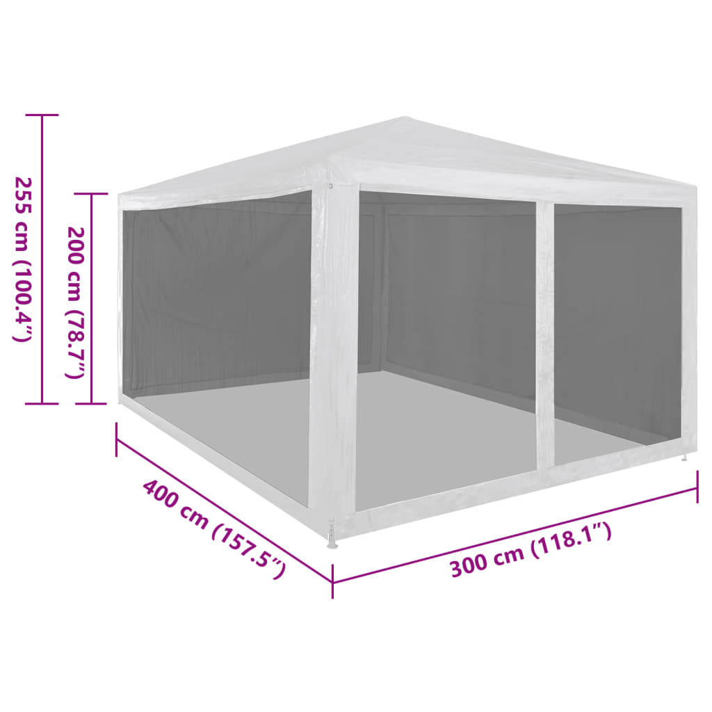 Tente de fête avec 4 parois latérales grillagées 4 x 3 m