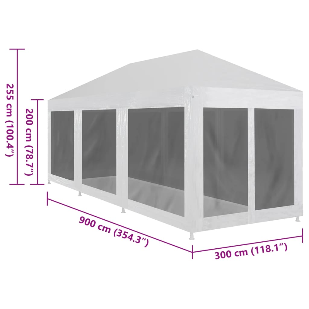 Tente de fête avec 8 parois latérales grillagées 9 x 3 m