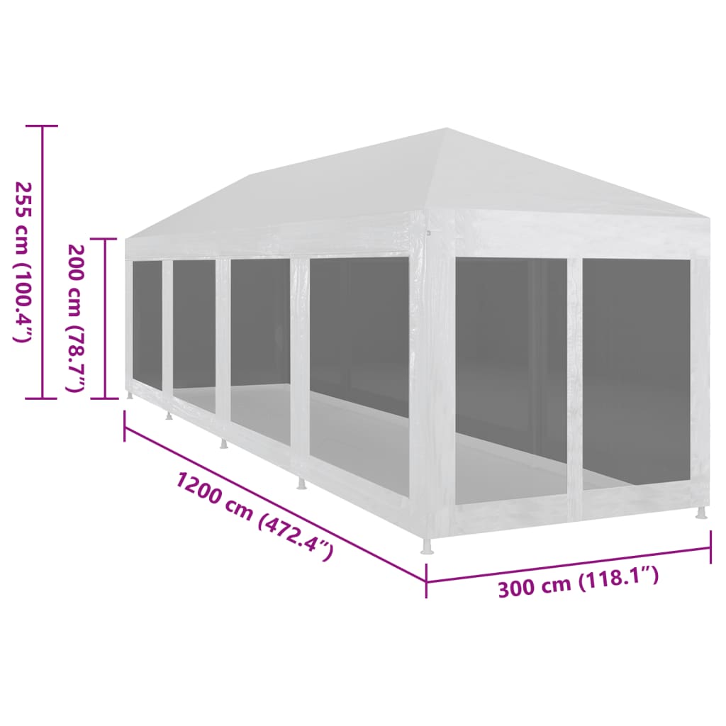 Partyzelt mit 10 Mesh-Seitenwänden 12 x 3 m