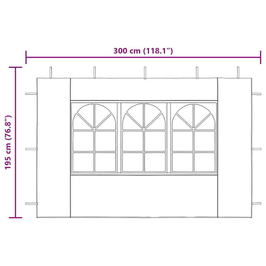 Party tent side walls 2 pieces with window PE white