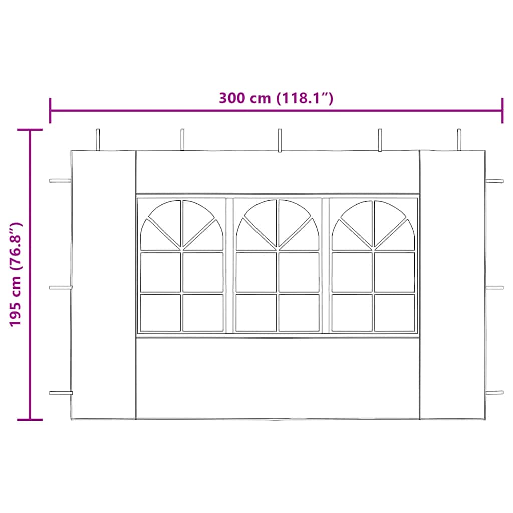 Party tent side walls 2 pieces with window PE green